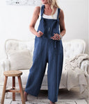 Women Sleeveless Pockets Dungaree Baggy Jumpsuits Overalls Fashion Strappy Loose Long Harem Pants Bib Trousers Plus Size XL W3