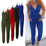 Women jumpsuit Sexy Straps V Neck Sleeveless Summer Jumpsuits Pockets Loose Elastic Casual Palysuit Female 2019