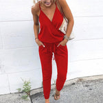 Women jumpsuit Sexy Straps V Neck Sleeveless Summer Jumpsuits Pockets Loose Elastic Casual Palysuit Female 2019