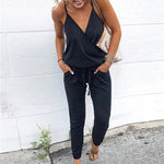 Women jumpsuit Sexy Straps V Neck Sleeveless Summer Jumpsuits Pockets Loose Elastic Casual Palysuit Female 2019