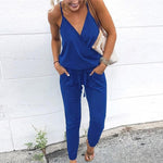 Women jumpsuit Sexy Straps V Neck Sleeveless Summer Jumpsuits Pockets Loose Elastic Casual Palysuit Female 2019