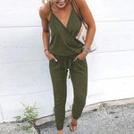 Women jumpsuit Sexy Straps V Neck Sleeveless Summer Jumpsuits Pockets Loose Elastic Casual Palysuit Female 2019