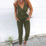 Women jumpsuit Sexy Straps V Neck Sleeveless Summer Jumpsuits Pockets Loose Elastic Casual Palysuit Female 2019