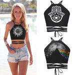 Boho Abstract Palm Print Cross Straps Tube Top Small Fresh Beach Sexy Navel Vest Women