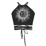 Boho Abstract Palm Print Cross Straps Tube Top Small Fresh Beach Sexy Navel Vest Women