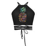 Boho Abstract Palm Print Cross Straps Tube Top Small Fresh Beach Sexy Navel Vest Women