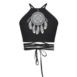 Boho Abstract Palm Print Cross Straps Tube Top Small Fresh Beach Sexy Navel Vest Women