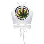 Boho Abstract Palm Print Cross Straps Tube Top Small Fresh Beach Sexy Navel Vest Women