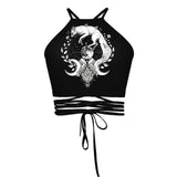 Boho Abstract Palm Print Cross Straps Tube Top Small Fresh Beach Sexy Navel Vest Women