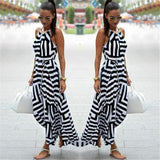 Bigsweety New Fashion Women Sexy Boho Striped Dress Summer Maxi Long Dress Sleeveless Beach Strap Sundress Vestidos For Female