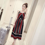 Bigsweety New Fashion Women Sexy Boho Striped Dress Summer Maxi Long Dress Sleeveless Beach Strap Sundress Vestidos For Female