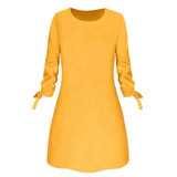 Yfashion Summer Fashion Women Dresses Solid Color Yellow Red Dress Lacing Sleeve Fashion Summer Dresses Mini Office Dress