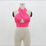 Women Strappy Cross Over Front Cut Out Halter Neck Sleeveless Backless Crop Top Bandage Vest Summer Sexy Tops Woman Clothes S-XL