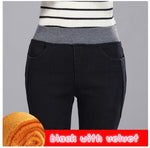 Plus Velvet Jeans Women Casual Pants High Waist Jeans Elastic Waist Pencil Pants Fashion Denim Trousers Winter Warm Plus Size 40