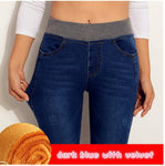 Plus Velvet Jeans Women Casual Pants High Waist Jeans Elastic Waist Pencil Pants Fashion Denim Trousers Winter Warm Plus Size 40