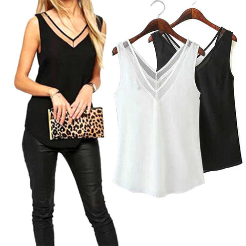 2019 Newly Hot Sales Fashion Office Lady Chiffon Slim Loose V-Neck Sleeveless Vest Shirt Blouse Tops For Women Girls MSK66