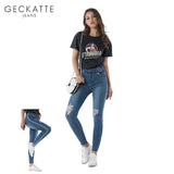 GECKATTE High Waisted Skinny Jeans Female Elastic Denim Plus Size Boyfriend Jeans Woman Mom Ripped Jeans Pencil Pants Mujer