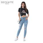 GECKATTE High Waisted Skinny Jeans Female Elastic Denim Plus Size Boyfriend Jeans Woman Mom Ripped Jeans Pencil Pants Mujer