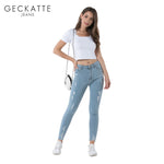 GECKATTE High Waisted Skinny Jeans Female Elastic Denim Plus Size Boyfriend Jeans Woman Mom Ripped Jeans Pencil Pants Mujer