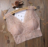 Sexy Lace Crop Top Women Fashion Floral Lace Padded Camis Bra Tank Top V Neck Underwear MM Bralett Ladies Camisole