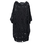 [EAM] Women Black Lace Hollow Out Big Size Dress New Round Neck Long Sleeve Loose Fit Fashion Tide Spring Autumn 2019 Q09101