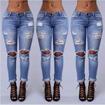 Women Denim Skinny Pants High Waist Hole Stretch Trousers Pencil Jeans Comfy Pants European And American Wish