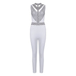 2019 New Women's Bandage Jumpsuit Quality White O-neck Sleeveless Rivet Beads Bodycon Shoulder Strap Women's Jumpsuit Overalls