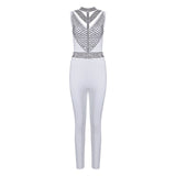 2019 New Women's Bandage Jumpsuit Quality White O-neck Sleeveless Rivet Beads Bodycon Shoulder Strap Women's Jumpsuit Overalls