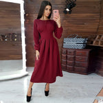 Women Vintage Hollow Out A-line Party Long Dress Long Sleeve O neck Solid Elegant Casual Dress 2019 Autumn New Fashion Dress