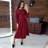 Women Vintage Hollow Out A-line Party Long Dress Long Sleeve O neck Solid Elegant Casual Dress 2019 Autumn New Fashion Dress