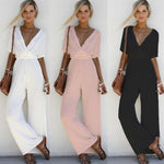 arrival Women V Neck Loose Playsuit Party Ladies Bodysuits Jumpsuits Short Sleeve Long Jumpsuit S-XL