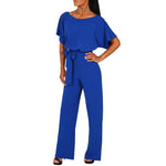 Elegant O Neck Casual Jumpsuits 2019 Summer Red 3XL Plus Size Loose Women Bandage Long Overalls High Waist Straight Office Wears