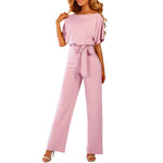 Elegant O Neck Casual Jumpsuits 2019 Summer Red 3XL Plus Size Loose Women Bandage Long Overalls High Waist Straight Office Wears