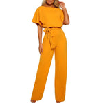 Elegant O Neck Casual Jumpsuits 2019 Summer Red 3XL Plus Size Loose Women Bandage Long Overalls High Waist Straight Office Wears