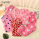 Caiyier Autumn Winter Flannel Pajamas Women Sleep Bottoms Warm Soft Loose Night Wear Long Pants Thick Pajama Pants