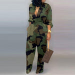 Women Autumn sexy Deep V Neck Long Sleeves Overalls Letter Leopard Print  Jumpsuit Elegant Camouflage Print one piece Rompers