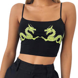 2019 Women debardeur femme U Neck Fitness Casual Sexy Fashion Sleeveless Cropped Crop Tops Polyester Dragon Pattern vest