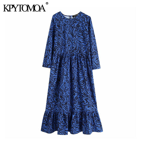 Vintage Stylish Animal Print Pleated Midi Dress Women 2019 Fashion O Neck Three Quarter Sleeve Female Dresses Vestidos Mujer