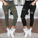 S-4XL New Cotton Casual Pants Pencil Pants Wild European and American Popular Women's Jeans Leggings Hole