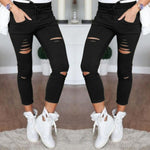 S-4XL New Cotton Casual Pants Pencil Pants Wild European and American Popular Women's Jeans Leggings Hole