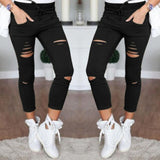 S-4XL New Cotton Casual Pants Pencil Pants Wild European and American Popular Women's Jeans Leggings Hole