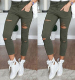 S-4XL New Cotton Casual Pants Pencil Pants Wild European and American Popular Women's Jeans Leggings Hole