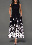 Large Size Elegant Women's Floral Print Long Maxi Dress Evening Party Beach Dress Summer Sleeveless Long Flower Sundress Costume