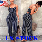 2019 Elegant Striped Sexy Spaghetti Strap Rompers Women Sets Sleeveless Backless Bow Casual Wide Legs Jumpsuits Leotard Overal