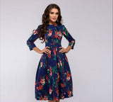 Autumn and winter ladies retro long-sleeved dress floral print slim dress prom party evening multicolor elegant print dress