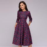 Autumn and winter ladies retro long-sleeved dress floral print slim dress prom party evening multicolor elegant print dress