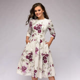 Autumn and winter ladies retro long-sleeved dress floral print slim dress prom party evening multicolor elegant print dress