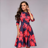 Autumn and winter ladies retro long-sleeved dress floral print slim dress prom party evening multicolor elegant print dress