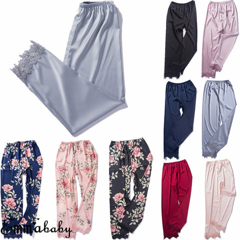 Sleep Bottoms Sleepwear Loungewear Homewear Women Lady Sexy Silk Lace Pajamas Pants