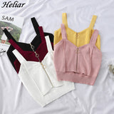 HELIAR Women Crop Top Club Sexy Zipper Knitting Camisole With Hole Female Tank Tops Ladies Sleeveless Solid Simple Tops Women